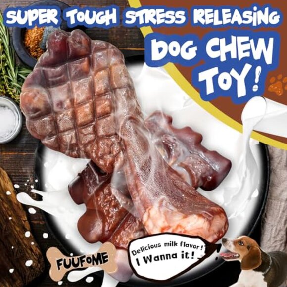 Indestructible Nylon Dog Chew Toys 2 Pack Tough Teething Bone Large Breed - Picture 3 of 7